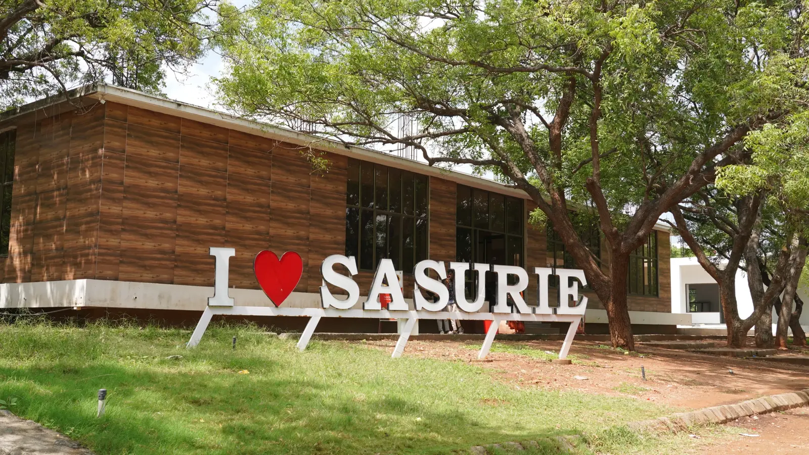 The I ♥ Sasurie sign on the campus lawn