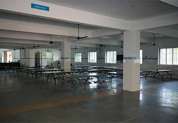 The canteen hall, with long tables