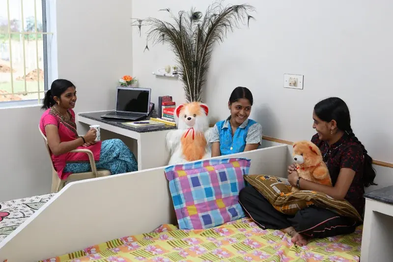 Students in a hostel room